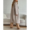 image:imagechouyatou Womens Double Breasted Long Wool Trench Coat Plaid Checkered Notch Lapel Wool Blend Pea Coat OvercoatBeige