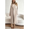 image:imagechouyatou Womens Double Breasted Long Wool Trench Coat Plaid Checkered Notch Lapel Wool Blend Pea Coat OvercoatBeige