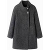 image:imagechouyatou Womens Vintage Striped Stand Collar Wool Coat Single Breasted Dressy Trench Pea Coat OvercoatDark Gray