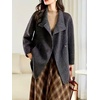 image:imagechouyatou Womens Vintage Striped Stand Collar Wool Coat Single Breasted Dressy Trench Pea Coat OvercoatDark Gray