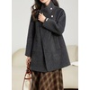 image:imagechouyatou Womens Vintage Striped Stand Collar Wool Coat Single Breasted Dressy Trench Pea Coat OvercoatDark Gray