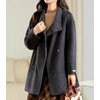 image:imagechouyatou Womens Vintage Striped Stand Collar Wool Coat Single Breasted Dressy Trench Pea Coat OvercoatDark Gray