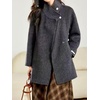 image:imagechouyatou Womens Vintage Striped Stand Collar Wool Coat Single Breasted Dressy Trench Pea Coat OvercoatDark Gray