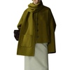image:imagechouyatou Womens Casual Single Breasted Cropped Wool Coat Dressy Trench Pea Coat Short Wool Jacket with ScarfOlive Green