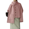 image:imagechouyatou Womens Casual Single Breasted Cropped Wool Coat Dressy Trench Pea Coat Short Wool Jacket with ScarfPink
