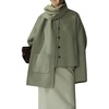 image:imagechouyatou Womens Casual Single Breasted Cropped Wool Coat Dressy Trench Pea Coat Short Wool Jacket with ScarfSage Green