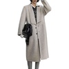 image:imagechouyatou Womens Chic Shawl Collar Business Casual Wool Coat Single Breasted Midi Long Trench Coat PeacoatLight Grey