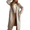 image:imagechouyatou Womens Double Breasted Long Wool Trench Coat Plaid Checkered Notch Lapel Wool Blend Pea Coat OvercoatBeige