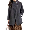 image:imagechouyatou Womens Vintage Striped Stand Collar Wool Coat Single Breasted Dressy Trench Pea Coat OvercoatDark Gray