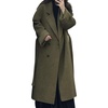 image:imagechouyatou Womens Winter Double Breasted Wool Coat Casual Loose Belted Notch Lapel Midi Long Woolen CoatArmy Green