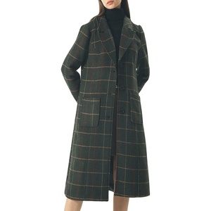image:imagechouyatou Womens Big Notch Lapel Single Breasted MidLong Wool Blend CoatArmyplaid
