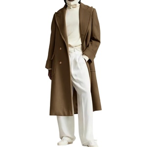 image:imagechouyatou Womens Double Breasted Wool Coat Notch Lapel Business Casual Midi Long Winter OvercoatBrown