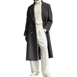 image:imagechouyatou Womens Double Breasted Wool Coat Notch Lapel Business Casual Midi Long Winter OvercoatDark Grey