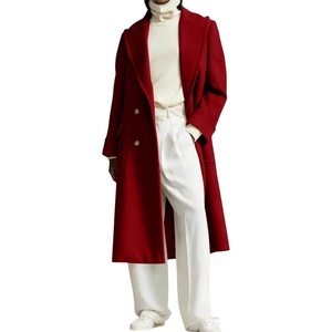 image:imagechouyatou Womens Double Breasted Wool Coat Notch Lapel Business Casual Midi Long Winter OvercoatRed