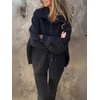 image:imagechouyatou Womens Casual Single Breasted Wool Coat Lantern Sleeve Lapel Collared Wool Blend Pea Coat with PocketsBlack