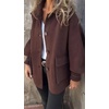 image:imagechouyatou Womens Casual Single Breasted Wool Coat Lantern Sleeve Lapel Collared Wool Blend Pea Coat with PocketsCoffee Brown