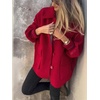 image:imagechouyatou Womens Casual Single Breasted Wool Coat Lantern Sleeve Lapel Collared Wool Blend Pea Coat with PocketsRed