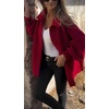 image:imagechouyatou Womens Casual Single Breasted Wool Coat Lantern Sleeve Lapel Collared Wool Blend Pea Coat with PocketsRed