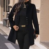 image:imagechouyatou Womens Casual Single Breasted Wool Coat Notch Collar Office Work Wool Blend Pea Coat OvercoatBlack