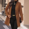 image:imagechouyatou Womens Casual Single Breasted Wool Coat Notch Collar Office Work Wool Blend Pea Coat OvercoatBrown