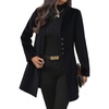 image:imagechouyatou Womens Casual Single Breasted Wool Coat Notch Collar Office Work Wool Blend Pea Coat OvercoatBlack