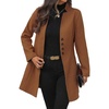 image:imagechouyatou Womens Casual Single Breasted Wool Coat Notch Collar Office Work Wool Blend Pea Coat OvercoatBrown