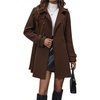 image:imagechouyatou Womens Elegant Double Breasted Wool Coat Long Sleeve Belted Midi Long Winter Trench CoatCoffee