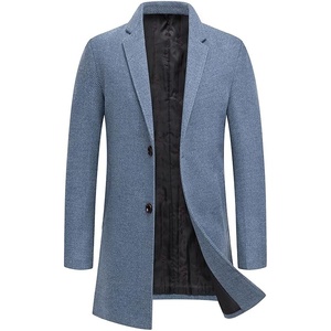 image:imagechouyatou Mens Single Breasted Notched Collar Wool Blend Herringbone Tweed Pea Coat OvercoatBlue
