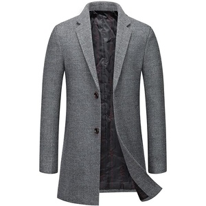 image:imagechouyatou Mens Single Breasted Notched Collar Wool Blend Herringbone Tweed Pea Coat OvercoatGray