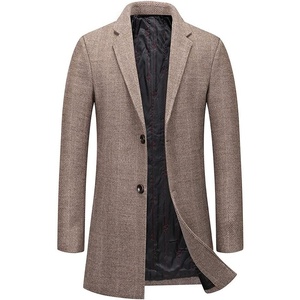 image:imagechouyatou Mens Single Breasted Notched Collar Wool Blend Herringbone Tweed Pea Coat OvercoatKhaki