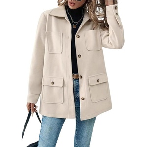image:imagechouyatou Womens 2025 Winter Thicken Single Breasted Wool Coat Long Sleeve Dressy Trench CoatApricot