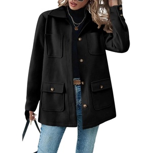 image:imagechouyatou Womens 2025 Winter Thicken Single Breasted Wool Coat Long Sleeve Dressy Trench CoatBlack