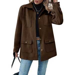 image:imagechouyatou Womens 2025 Winter Thicken Single Breasted Wool Coat Long Sleeve Dressy Trench CoatCoffee