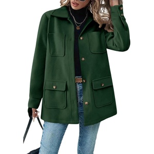 image:imagechouyatou Womens 2025 Winter Thicken Single Breasted Wool Coat Long Sleeve Dressy Trench CoatGreen
