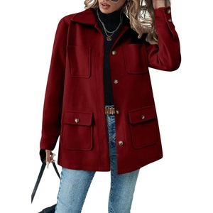 image:imagechouyatou Womens 2025 Winter Thicken Single Breasted Wool Coat Long Sleeve Dressy Trench CoatRed