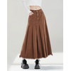 image:imagechouyatou Womens A Line Mid Rise Denim Skirt Pleated Raw Hem Flare Mid Long Jean Skirt with PocketsBrown