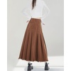 image:imagechouyatou Womens A Line Mid Rise Denim Skirt Pleated Raw Hem Flare Mid Long Jean Skirt with PocketsBrown