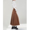 image:imagechouyatou Womens A Line Mid Rise Denim Skirt Pleated Raw Hem Flare Mid Long Jean Skirt with PocketsBrown