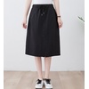 image:imagechouyatou Womens Knee Length Business Casual Midi Skirt High Elastic Waist A Line Work Long Skirt with PocketsBlack