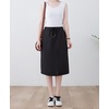 image:imagechouyatou Womens Knee Length Business Casual Midi Skirt High Elastic Waist A Line Work Long Skirt with PocketsBlack