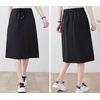 image:imagechouyatou Womens Knee Length Business Casual Midi Skirt High Elastic Waist A Line Work Long Skirt with PocketsBlack