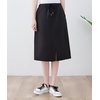 image:imagechouyatou Womens Knee Length Business Casual Midi Skirt High Elastic Waist A Line Work Long Skirt with PocketsBlack