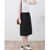 image:imagechouyatou Womens Knee Length Business Casual Midi Skirt High Elastic Waist A Line Work Long Skirt with PocketsBlack