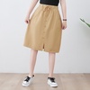 image:imagechouyatou Womens Knee Length Business Casual Midi Skirt High Elastic Waist A Line Work Long Skirt with PocketsKhaki