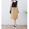image:imagechouyatou Womens Knee Length Business Casual Midi Skirt High Elastic Waist A Line Work Long Skirt with PocketsKhaki