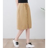 image:imagechouyatou Womens Knee Length Business Casual Midi Skirt High Elastic Waist A Line Work Long Skirt with PocketsKhaki