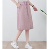 image:imagechouyatou Womens Knee Length Business Casual Midi Skirt High Elastic Waist A Line Work Long Skirt with PocketsPink