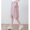 image:imagechouyatou Womens Knee Length Business Casual Midi Skirt High Elastic Waist A Line Work Long Skirt with PocketsPink