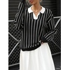image:imagechouyatou Women 2025 Fall Polo Collar Pullover Striped Sweater Dressy Casual Chunky Knit Sweater Jumer TopBlack