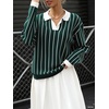 image:imagechouyatou Women 2025 Fall Polo Collar Pullover Striped Sweater Dressy Casual Chunky Knit Sweater Jumer TopGreen